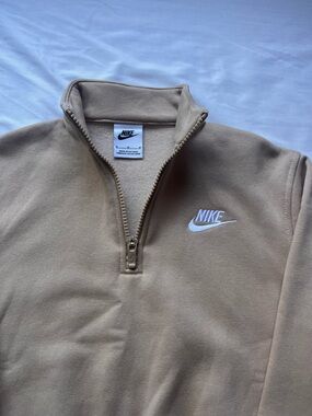 Nike Taupe Quarter-Zip Pullover with White Swoosh